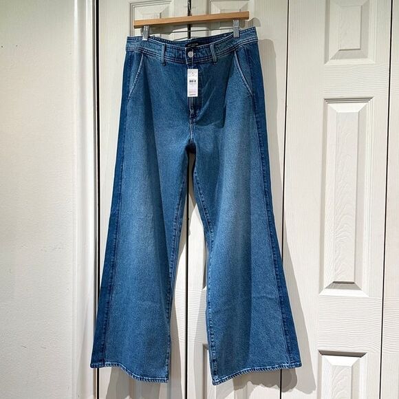 NWT Ann Taylor Colorblock Wide Leg Two Tone Tuxedo Stripe Trouser Jeans 14 - Picture 4 of 12